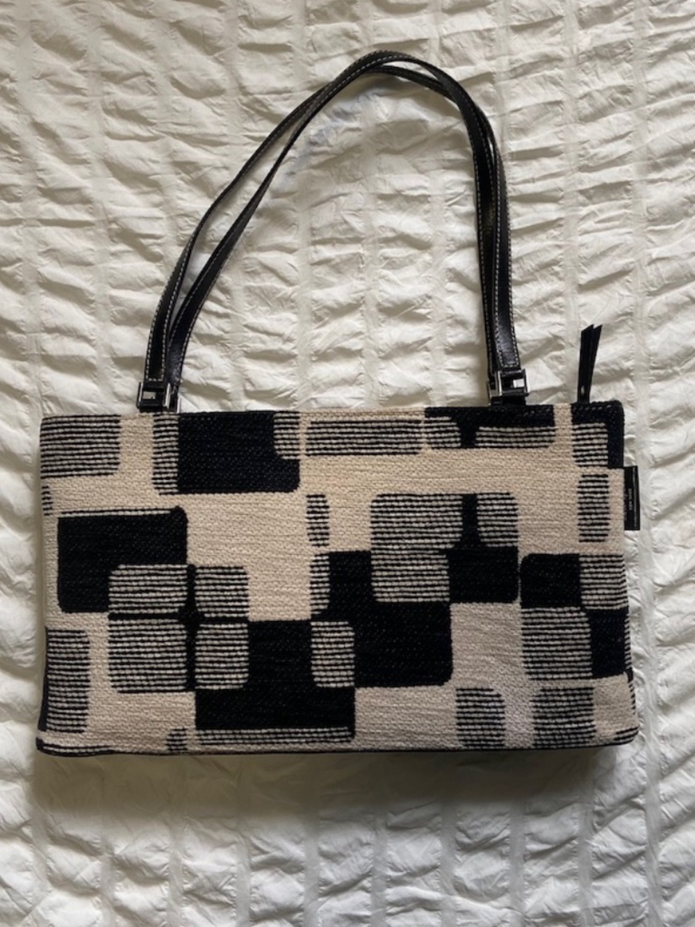 Vintage Kate Spade Fabric and Leather Purse in "Static", Made in Italy